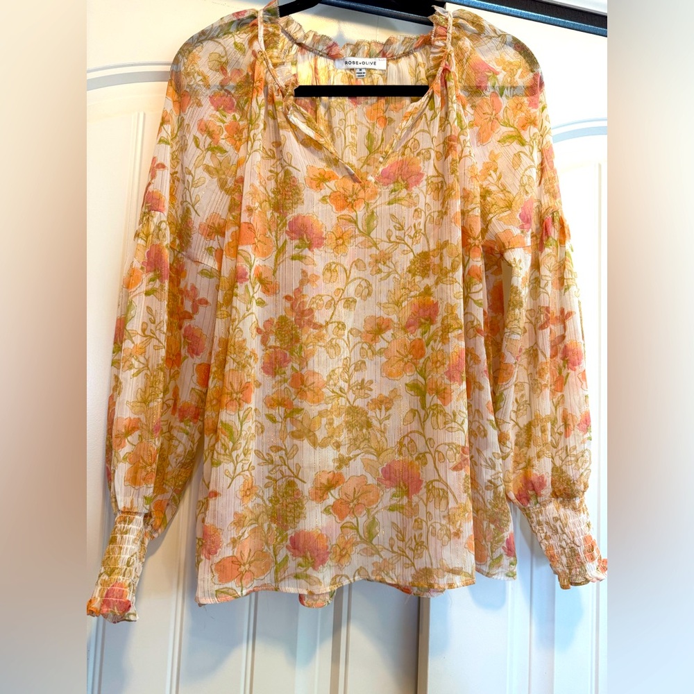 Olive + Rose Shimmer Floral Tunic